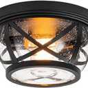 Flush Mount Ceiling Light Fixture Black, 2-Light Modern Farmhouse Porch Light Ceiling Mount for Outdoor, Indoor Flush Mount Lights Fixture for Hallway Foyer Kitchen Bathroom with Seeded Glass