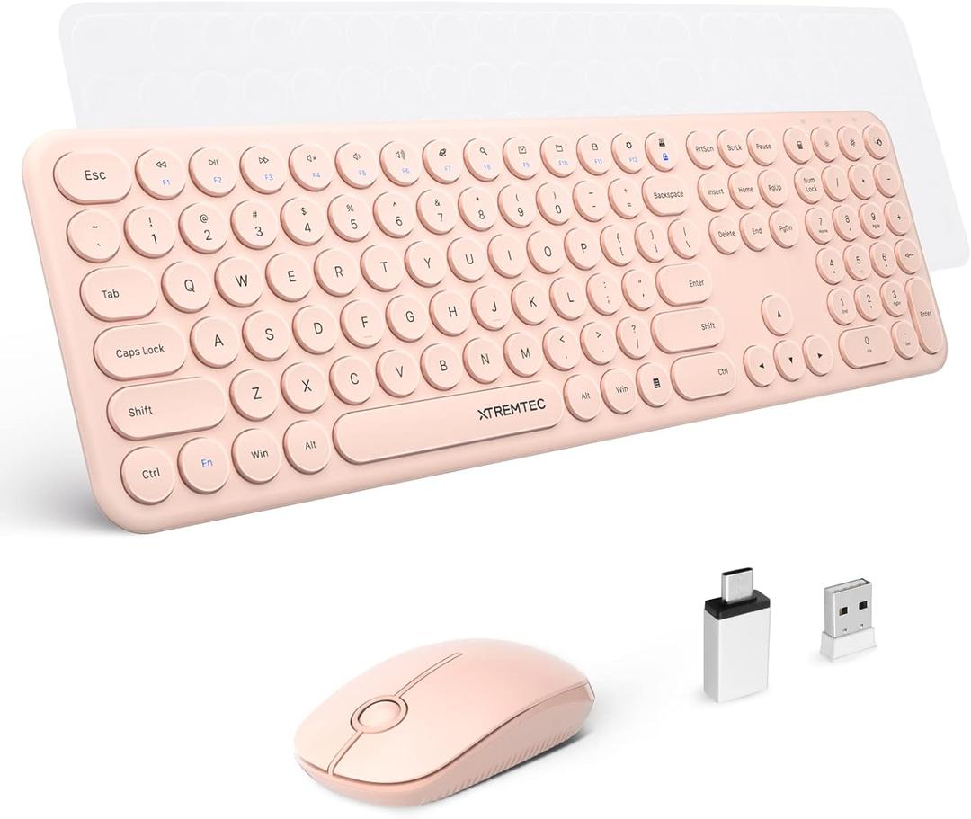 XTREMTEC 2.4G Wireless Keyboard and Mouse Combo, Ultra Slim Silent Cute Computer Keyboard with USB Receiver for Windows, OS, PC, Mac, Tablet(Rosegold) (Rosegold)