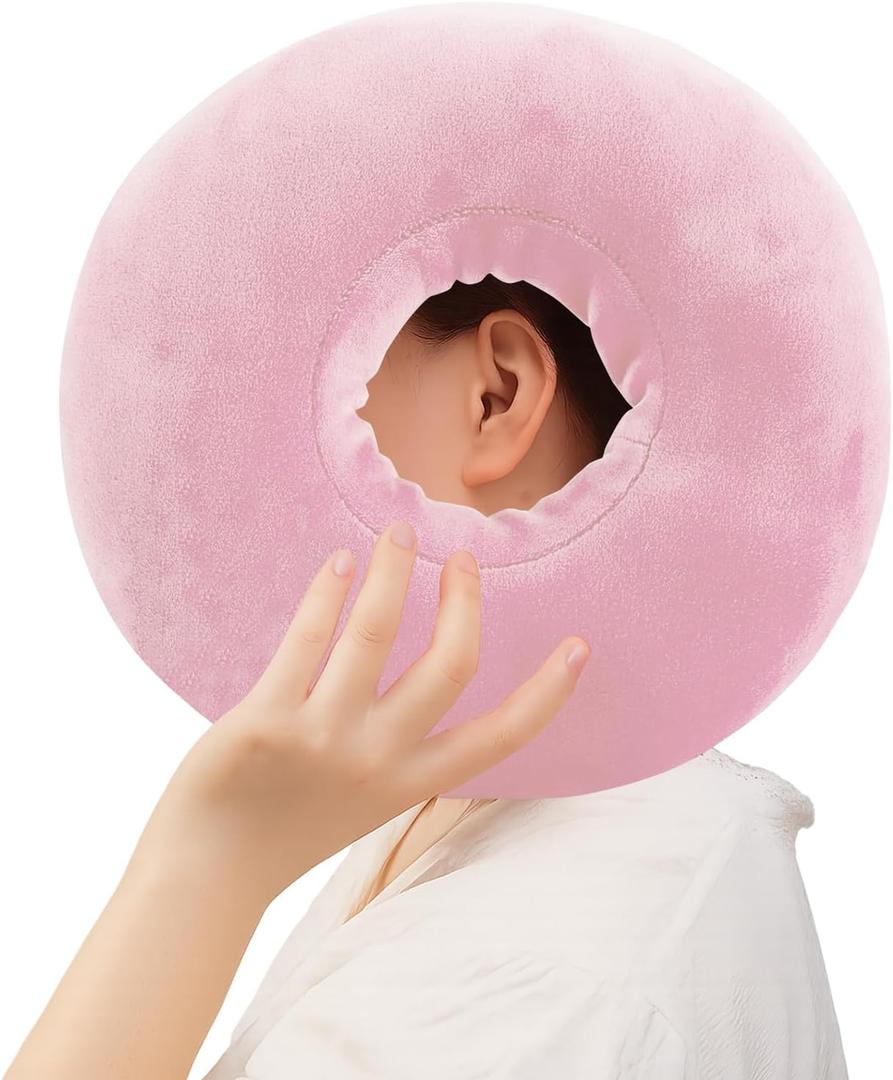 Piercing Pillow for Side Sleepers, Soft and Comfortable Donut Pillow, CNH Pillow Ear Pillows with Holes for Ear Pain, Piercing, Pain Relief Sleeping, Pressure Sore, Ear Pressure Relief (Light Pink)