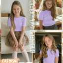 Girls' Shirt Short Sleeve Basic Top Tween Summer Ribbed T-Shirt Teen Cute Fitted Soft Tee for Kids Aged 5-14
