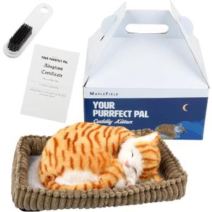 Maplefield Cat Stuffed Animal Doll - Realistic Breathing Cat Toy - Soft Synthetic Fur & Purring Stuffed Toy - Soothing Life-Like Kitten Plush - Tabby Kitten, Pack of 1