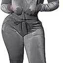 yidengymx Womens 2 Piece Velour Tracksuit Two Piece Outfits for Women Long Sleeve Zip Up Crop Tops Sweatpants Sets Pockets 2XL