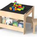 4-in-1 Kids Wooden Activity Desk & Chair Set – Birch Plywood Table with Reversible Whiteboard & Chalkboard, 3 Storage Areas for Toddlers’ Learning, Art, and Play(1-4 Years)