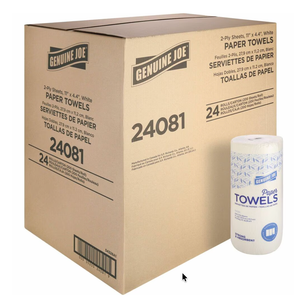 Genuine Joe 2-Ply Household Roll Paper Towels - 4.40 x 11 Inches - 200 Sheets Per Roll - White - Perforated for Kitchen, Multipurpose - 24 Rolls Per Carton