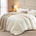 Love's cabin Full Size Comforter Set Beige, 3-Piece 90% Polyester 10% Linen Blend Bedding Set, Linen-Look Textured Stripe, Down Alternative All-Season Comforter with Pillow Shams | Soft, Breathable, Lightweight