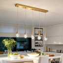 5 Lights Modern Kitchen Island Pendant Light Fixtures,Gold Jellyfish LED Globe Ball Pendant Lighting,Dimmable Raindrop Chandelier Pendant Lights for Livingroom Dining Room Bedroom, 5 Lights-Rectangular