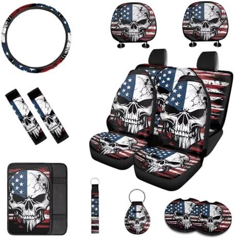 Rucaresri 13 Pcs American Flag Skull Car Seat Covers Full Set with Auto Steering Wheel Cover Armrest Cushion Protector Seat Belt Covers, Automotive Interior Sets Unverisal Fit Cars SUV Turcks Rucaresri 13 Pcs American Flag Skull Car Seat Covers Full Set with Auto Steering Wheel Cover Armrest Cushion Protector Seat Belt Covers, Automotive Interior Sets Unverisal Fit Cars SUV Turcks