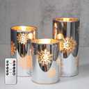 MELTONE Snowflake Holiday Flameless Candles: Real Wax Flickering Battery Operated Glass LED Candles with Remote - Home Xmas Party Christmas Decor - Set of 3