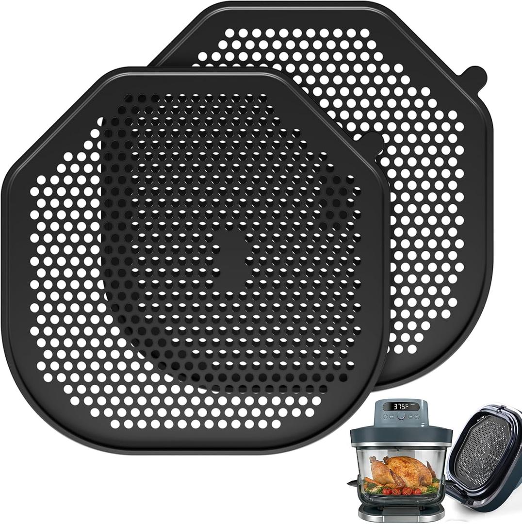 2 PCS Silicone Splatter Shield Heat-Resistant Splash Guard for Ninja Crispi Pro Glass Air Fryer -Replacement Parts AS101CY,Compatible with Ninja Crispi Pro Accessories & Crisp Containers (Black)