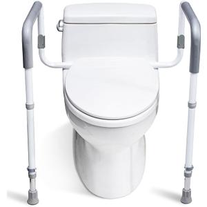 Toilet Safety Rails for Elderly Adults - Adjustable Bathroom Toilet Safety Frame with Handles - Stand Alone Toilet Grab Bar for Senior, Handicap & Disabled,Fits Most Toilets, White, TRX-8002