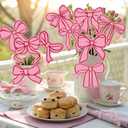 Pink Bow Party Decorations - 10PCS Bow Party Centerpieces Stick for Bachelorette, Coquette Birthday Party, Wedding, and Photo Booth Props