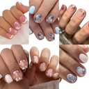 6 Packs (144 Pcs) Flower Press on Nails Short Square Fake Nails with Floral Design Spring Summer False Nails Press ons Glossy Full Cover Acrylic Stick on Nails for Women Girls Manicure