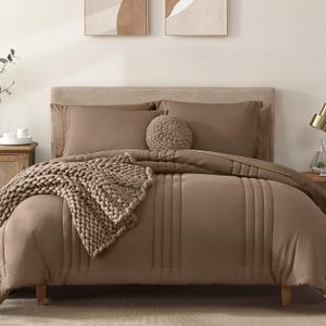 Monbix Queen Comforter Set - 7 Pieces Raw Umber Bed in a Bag Queen Bedding Sets with Comforters, All Seasons Comforter Bed Set with Sheets, Pillowcases & Shams