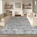 Area Rug 8x10 Gray Large Living Room, Machine Washable Rug, Stain Resistant Soft Thin Carpet, Boho Vintage Home Decor, Indoor Non-Slip Rugs, for Bedroom, Office, Farmhouse, Dining, Dorm (Grey)