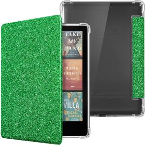 CoBak Case for 7" Ereader - New PU Leather Cover and Clear Soft Silicone Back Cover with Auto Sleep Wake Feature (Jade Glitter)