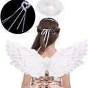 Angel Feather Wings and Halo Headband for Cosplay Party Costumes, Dress up Fancy Costume for Girls Women (White)