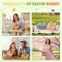 4 Pcs Easter Basket with Double Folding Handles and Gingham Liner Empty Natural Woven Woodchip Picnic Bamboo Handmade Woven Eggs Basket for Picnic, Gift Packing, Storage (Pure)