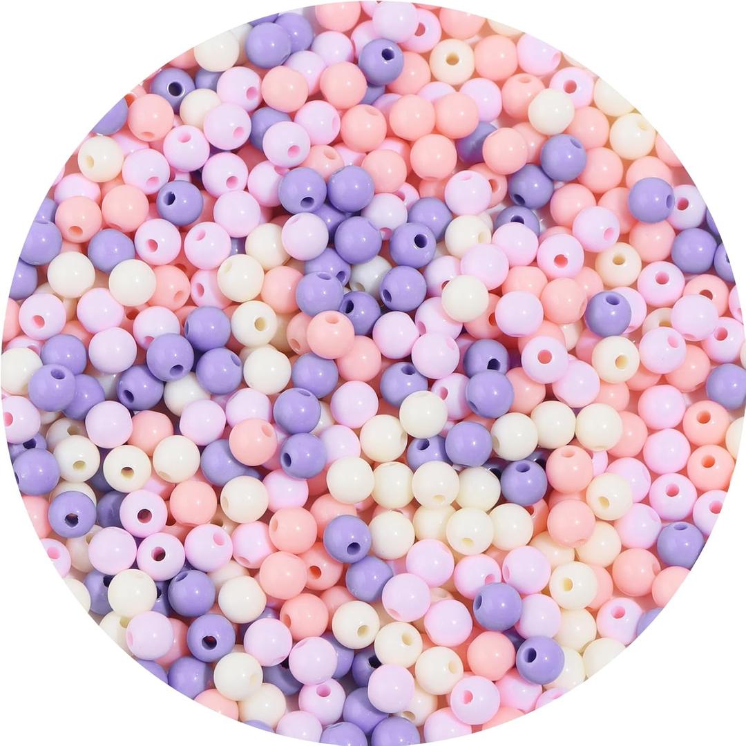 2 x 1100PCS 6mm Smooth Mixed Color Acrylic Round Craft Beads Spacer Beads with Hole for DIY Bracelet Necklace Earrings Keychain Women Jewelry Making Supplies,Smooth Pink-Purple Series