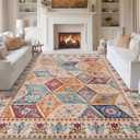 Moroccan Patchwork Boho Area Rugs 9x12 Living Room, Washable Large Rug