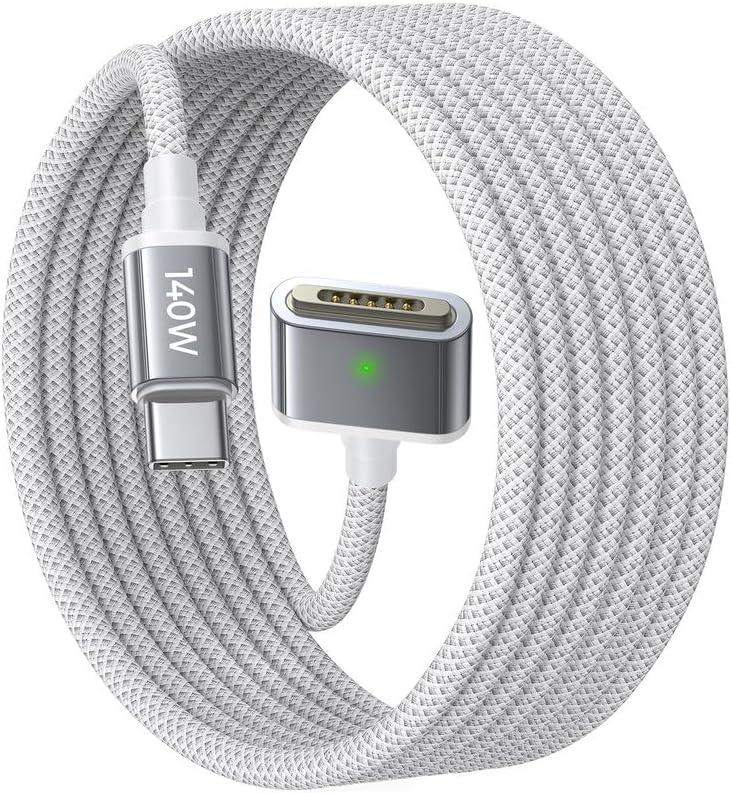 LISEN USB-C to Magnetic 3 Cable (6.6FT) for M4 MacBook Air Pro Charger, 140W Magnetic Safe 3 Cable for MacBook Air (15''/13'' M4 2025, M3 2024, M2 2023, M2 2022), Pro (16"/14" 2024/2023/2021) (Grey)