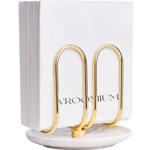 VROOMIUM Napkin Holder for Table, Ceramic Base Effortless Cleaning, 1 lb Weight, Gold Napkin Holders for Paper Napkins, Servilleteros para Mesas