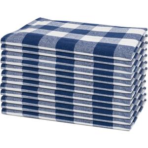 Blue Cloth Dinner Napkins - 100% Cotton, 12 Pack - 20"x20", Reusable and Washable Navy Dinner Napkins - Plaid Design, Perfect for BBQ, Parties and Small Get-Togethers (Blue)