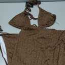 ZAFUL Women's Bikini Sets Three Piece Swimsuit Textured Halter String Tie Side Bathing Suits with Cover Up Skirt (Brown, S)
