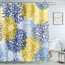 Blue Yellow Chrysanthemum Flower Shower Curtains Bathroom Curtain Waterproof with Hooks 72x72 Inch for Men Women Boys Girls