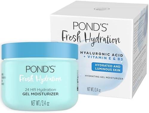 POND'S Hyaluronic Acid, Vitamin E & B3 Gel Face Moisturizer For 24 hour Hydration and Luminous Skin, 3.4 oz