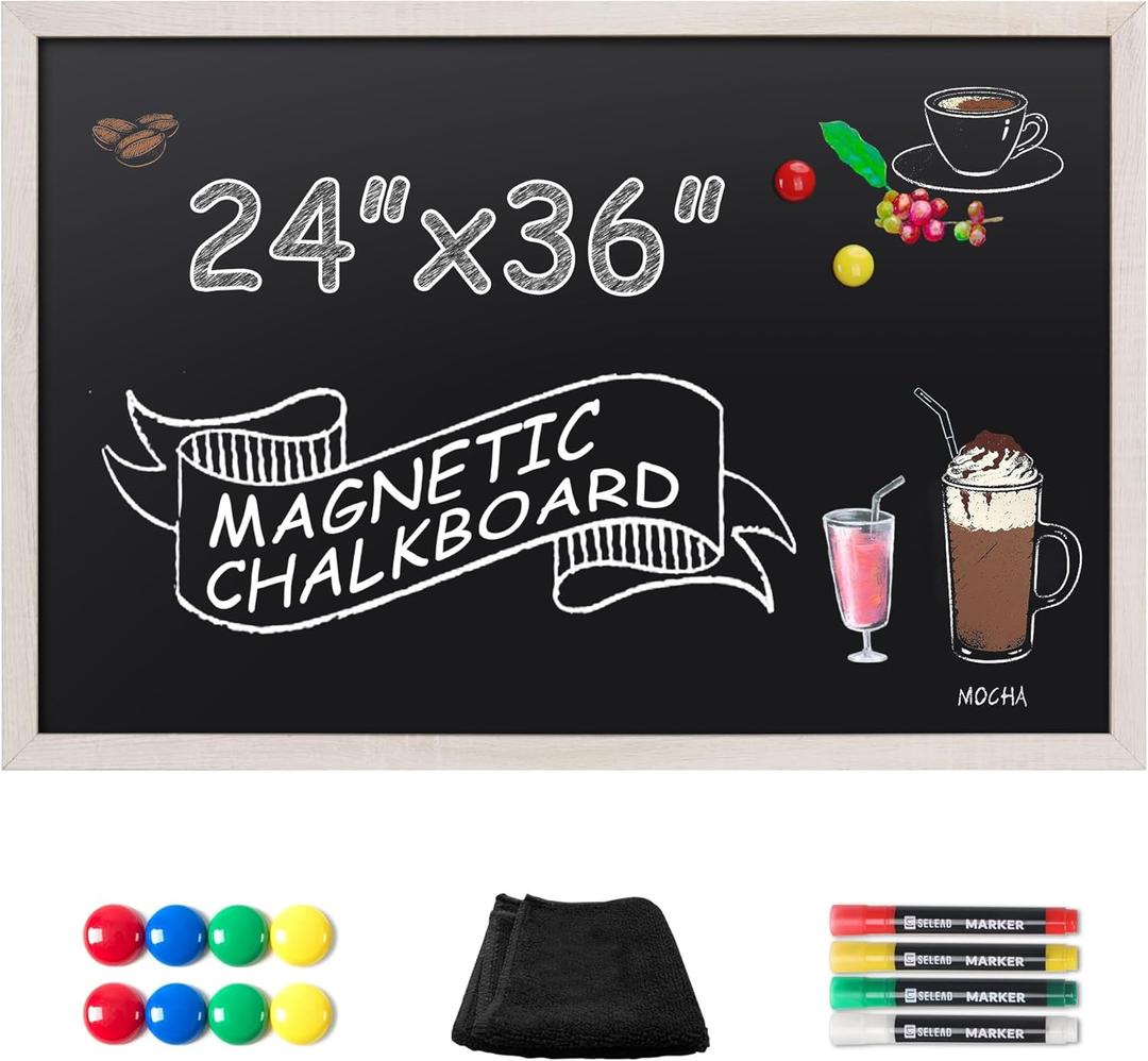 SELEAD Magnetic Chalkboard Words Sign - 24" x 36" Large White Frame Wall Decor Bulletin Chalk Board for Menu, Business, Restaurant, Farmhouse