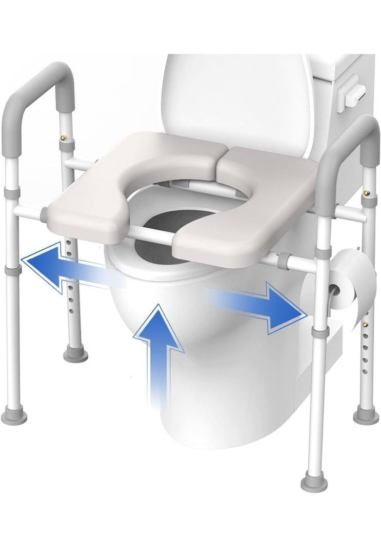 Raised Toilet Seat with Handles - Width & Height AdjustableToilet Seat Risers for Seniors, Heavy Duty Handicap Toilet Seat Riser, Fit Any Toilet, Up to 400lbs