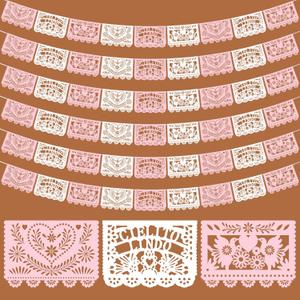 TaoBary 6 Pack Pink and White Papel Picado Baby Shower Party Decorations 118 Feet Cielito Lindo Baby Shower Party Banners Cinco De Mayo Papel Picado Fiesta Banner for Mexican Wedding Birthday