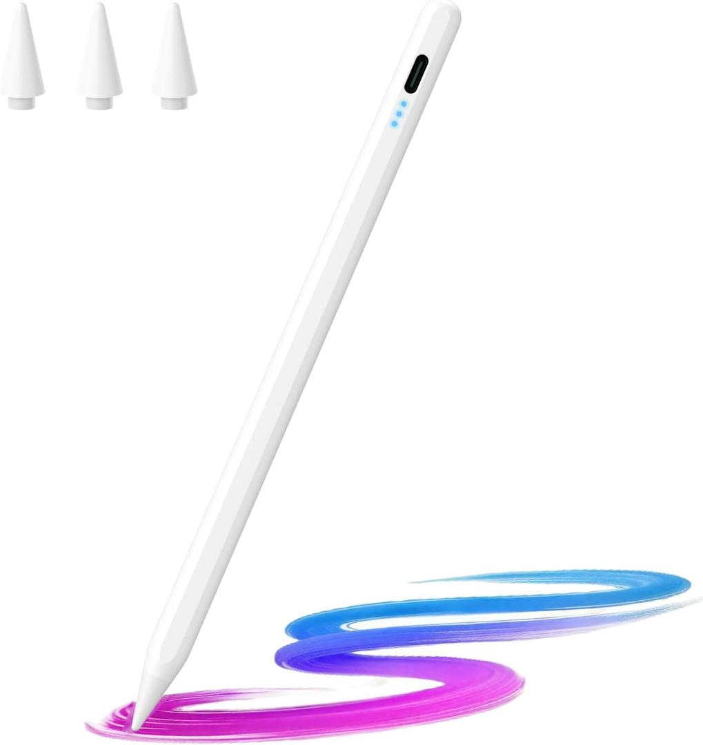 JAMJAKE Stylus Pen for iPad 2018-2025, 10 Mins Fast Charge with Tilt Sensitivity & Palm Rejection, Compatible with Apple iPad 6-11 Gen, iPad Air 3/4/5/M2/M3, iPad mini 5/6, iPad Pro 11"/12.9"/M4 (White)