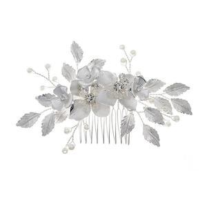 Bridal Hair Side Comb, Sinide Pearl Rhinestone Crystal Wedding Clip Handmade Leaves Flower Bridal Comb Barrette Silver Headpieces for Women Wedding, Vintage Hair Barrette Bridesmaids Headpiece