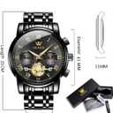 OLEVS Watches for Men with Date Luxury Big Face Waterproof Mens Wristwatch Analog Dress Two Tone Stainless Steel Man Watch Luminous Relojes De Hombre Calendar(Green/Blue/Black Dial