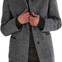 CHARTOU Women Winter Long Pea Coat Wool Blend Stand Collar Single Breast Thicken Blazer Jacket (Large, Grey)