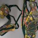 Sexy Floral Embroidered Flower Mesh Underwire Push Up Lingerie Set (Green, XL)