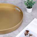Round Gold Decorative Serving Tray with Handles, 13 Versatile Ottoman Tray for Coffee Table, Entertaining, Outdoor Patio, Living Room