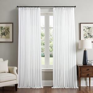 Pleated Linen White Curtains 96 Inch Long 2 Panels for Living Room Bedroom Solid Neutral Farmhouse Shabby Semi Sheer Back Tab Pinch Pleat Ceiling to Floor Length Drapes Patio Sliding Door Office 8 FT, 40"W x 96"L