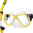 Greatever Dry Snorkel Set,Panoramic Wide View Anti-Fog Scuba Diving Mask,Professional Snorkeling Gear for Adults Kids