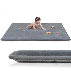 Huloo Sleep Baby Play Mat for Floor,1.3" Thick Elasti-Foam Large 59"71" Playpen Mat,Non-Toxic Certified Water-Repellent Coral Velvet, Non-Slip Safe Crawling Mat for Tummy Time, Toddler & Infant (Dark Grey)