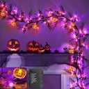 [Timer 8 Modes] Halloween Garland Willow Vine Lights, 6 Ft 54 LED with Orange & Purple Lights, Halloween Decorations Pumpkin Spider Waterproof Battery Operated for Home Fireplace Wall