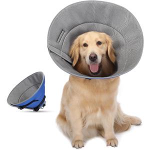 PETTOM Soft Dog Cone Collar, Adjustable Dog Recovery Cone Collar, Reflective Bands Breathable Elizabethan Collar for Large Medium Small Dogs Anti-Bite Anti-Lick Protective Wound M