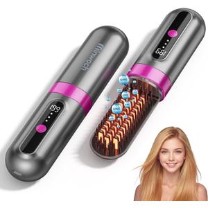 Go Brush Pro 2026 Upgraded Cordless Hair Straightener Brush, Ionic Anti-Frizz, 300M Negative Ions, MCH Fast Heating, 3 Temp Settings, 4000mAh Type-C, Portable Travel Styling Tool