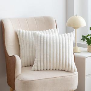 Decorative Throw Pillow Covers 18x18 Set of 2, Soft Plush Faux Fur Wool Pillow Covers for Couch Cushion Bed Sofa Living Room Pillows Protectors(Cream White,18 x 18 inches)