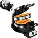 Waffle Maker, 1400W Belgian Waffle Maker, Double Waffle Iron 180 Flip, Rotating Nonstick Plates, Adjustable Browning Control, Locking Buckle & Cool Touch Handle, Removable Drip Tray, Stainless Steel (Sliver)