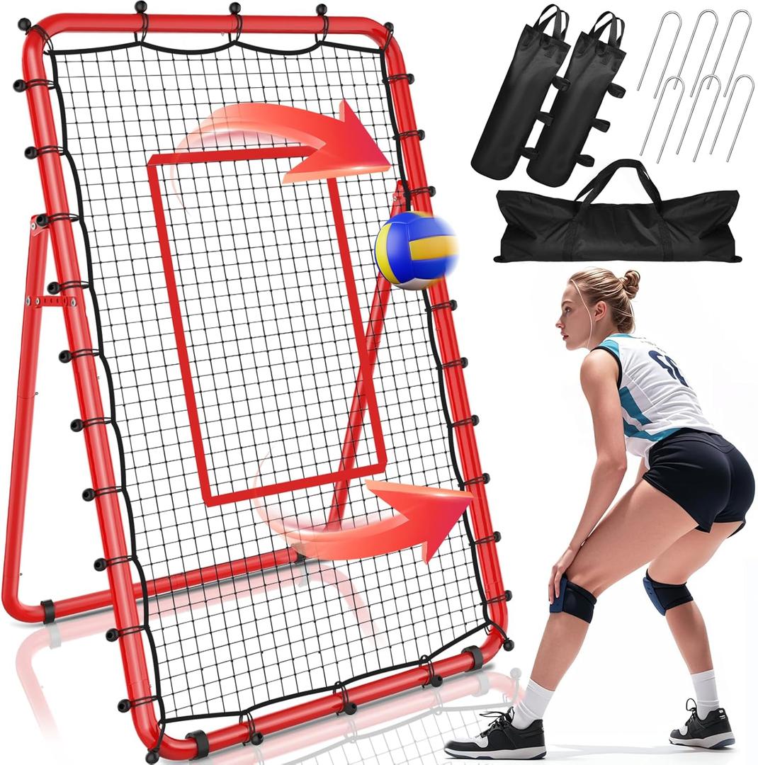 TomCare 7x4FT Volleyball Rebounder Net Volleyball Training Equipment with 5 Adjustable Angles Volleyball Practice Net for Bumping & Spiking Portable & Steady Indoor Outdoor Rebound Net with Sandbags