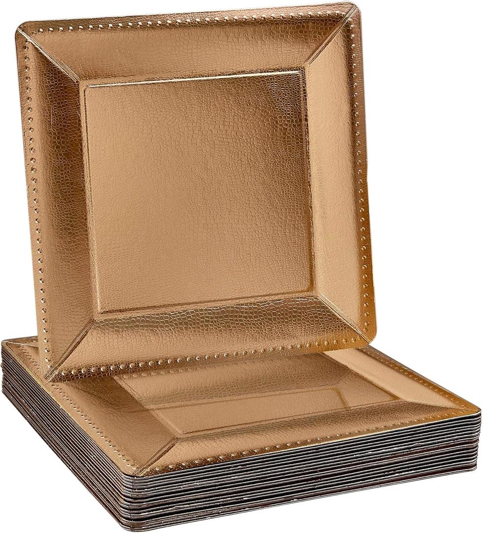 Silver Spoons ELEGANT DISPOSABLE CHARGER PLATES - Beaded Rim - Made of Premium Carstock Materials - 13', 10 PC, Gold - Square