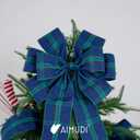 AIMUDI Christmas Tree Bows 10×20'' Navy Blue Green Plaid Bows for Gift Wrapping Wreath Bows with Wire Edge Premade Gift Bows for Craft Present Fireplace Holiday Christmas Decorations, 2 PCs