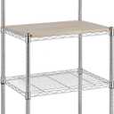 Amazon Basics Kitchen Storage Baker's Rack with Removable Wood Top, Chrome/Beige, 24"W x 59"H x 18"D